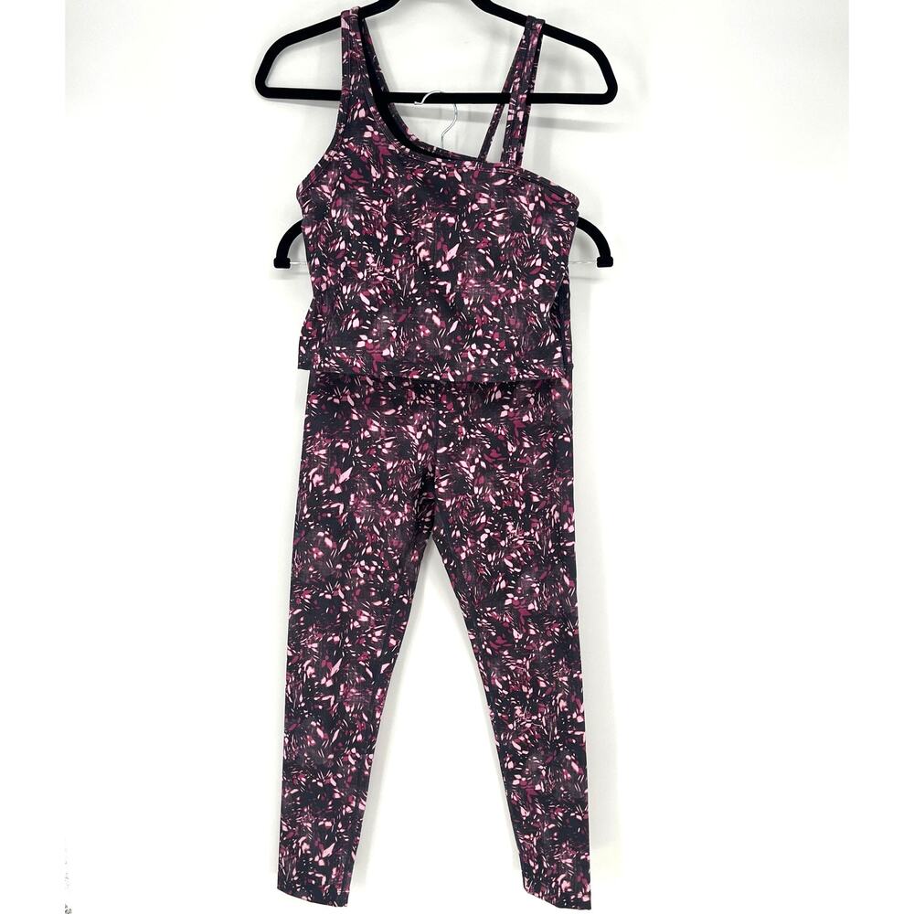 Zella Lite Print Leggings Tank Set Small Pink Black Athletic Workout Outfit